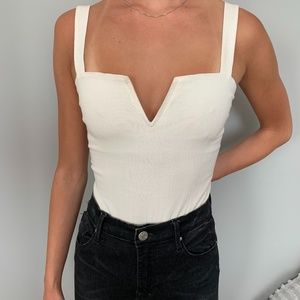 White V-Neck Body Suit